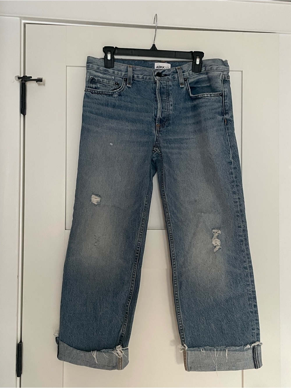 ASKK NY Straight-Leg Distressed Women’s Jeans in Faded Blue